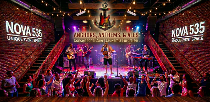 image showing barefoot bob and the hope on stage in front of an energetic crowd at NOVA 535 for Anchors, Anthems, & Ales