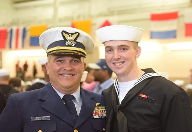 jackso copeland and his father jeff in uniform.